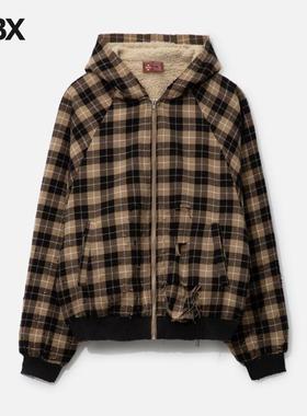 Praying Plaid Shearling Hoodie 保暖格纹羊羔毛外套 HBX