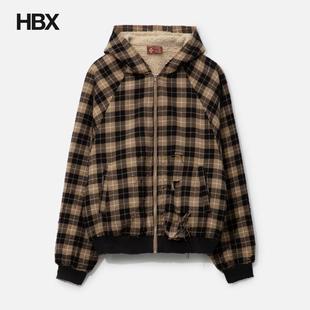 保暖格纹羊羔毛外套 Praying Hoodie Shearling HBX Plaid