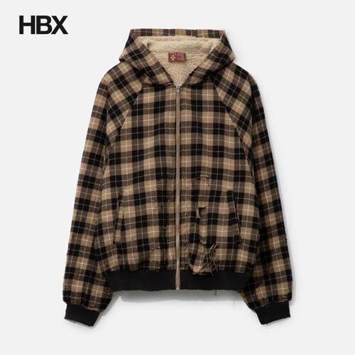 Praying Plaid Shearling Hoodie 保暖格纹羊羔毛外套 HBX