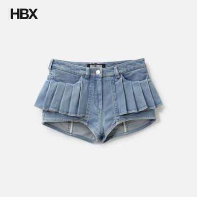 GRACE ELWOOD Pleats Washied Denim Shorts 短裤女HBX