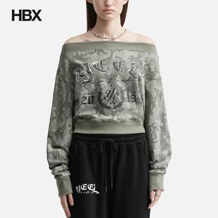 shoulder Cropped Top YEEL 长袖 Off Camo T恤女HBX Graphic