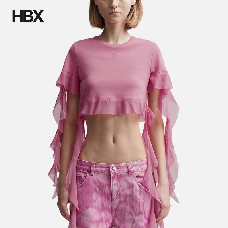 Blumarine Cropped T-Shirt with Ruffles and Flounces 短袖T恤