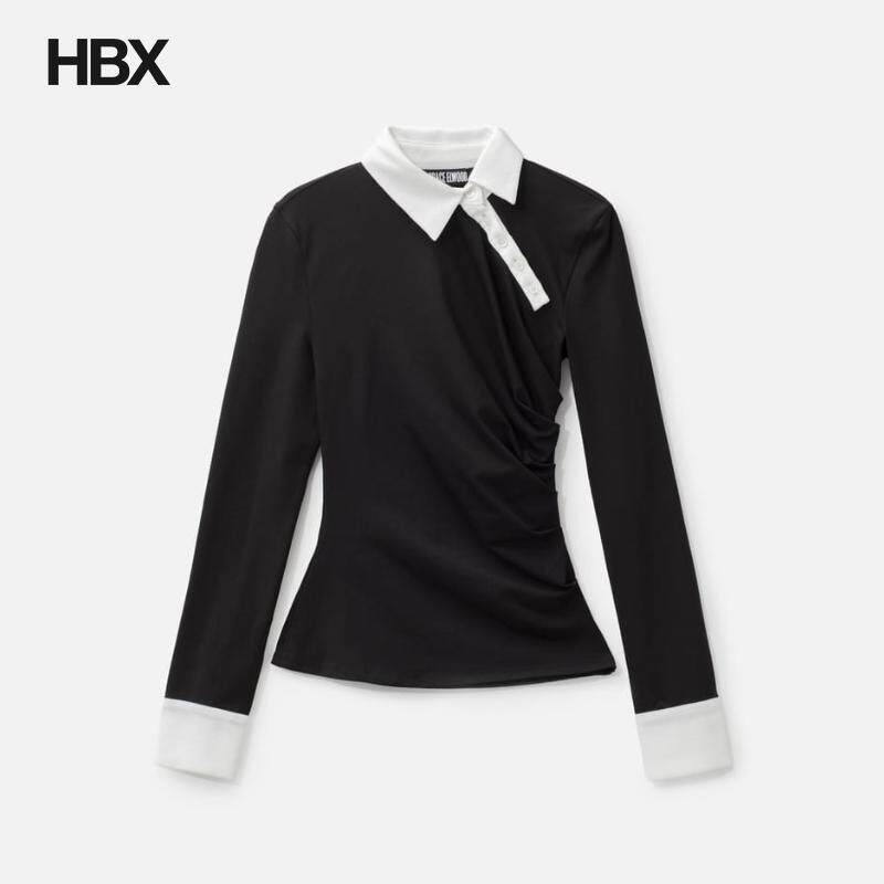 GRACE ELWOOD Twisted Collar Draped Jersey 衬衫女HBX - 实物图