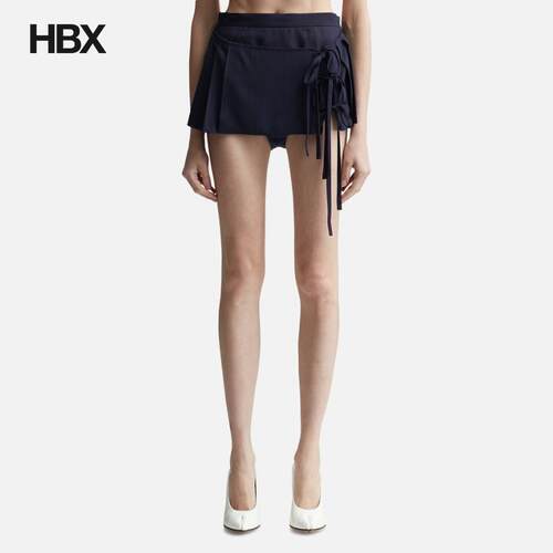 PUSHBUTTON NAVY SIDE SLIT OPEN MICRO SKORTS 短裤女HBX