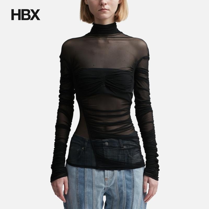 MUGLER Ruched Mesh Top 上衣女HBX