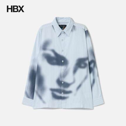 KidSuper Blurry Face Airbrush Striped Button Up 衬衫男HBX