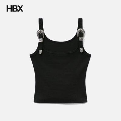 MARKGONG Black Tank Top With Metal Buckle Straps 背心女HBX