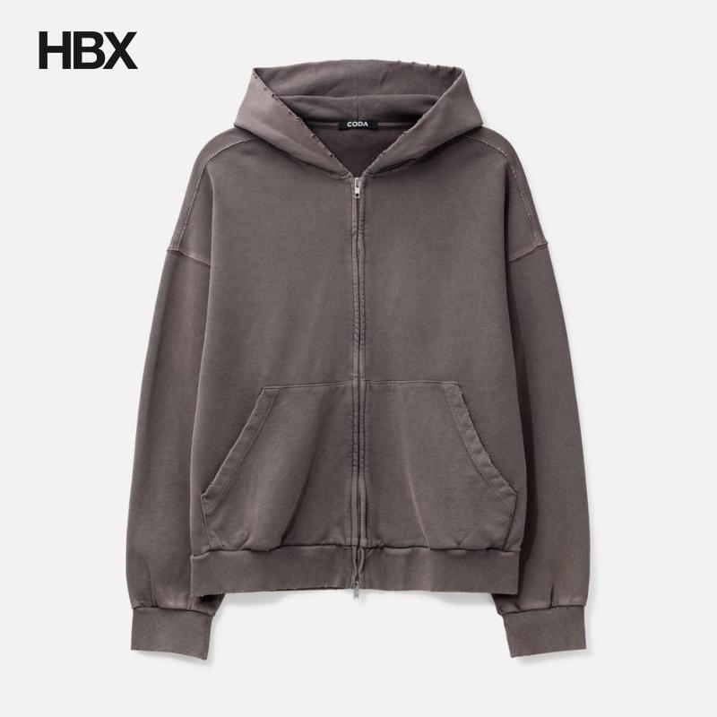 CODA Brown Washed Distressed Zip Up Hoodie 帽衫外套男HBX