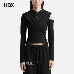 Long Sleeve Top YEEL 长袖 Hooded Black T恤女HBX Strap