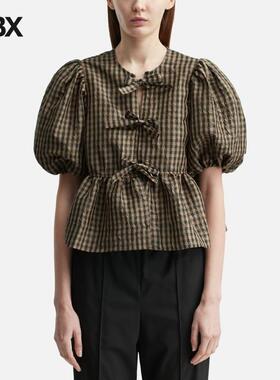 Ganni Crinkled Check Blouse 衬衫女HBX