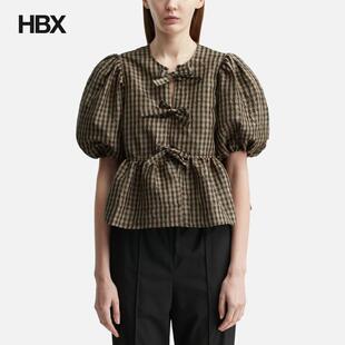 Ganni Crinkled Check Blouse 衬衫女HBX