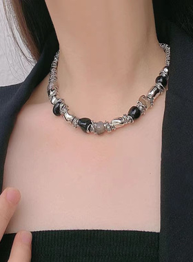 法国CapinKofin个性设计银色异型不规则串珠项链欧美冷淡风气质