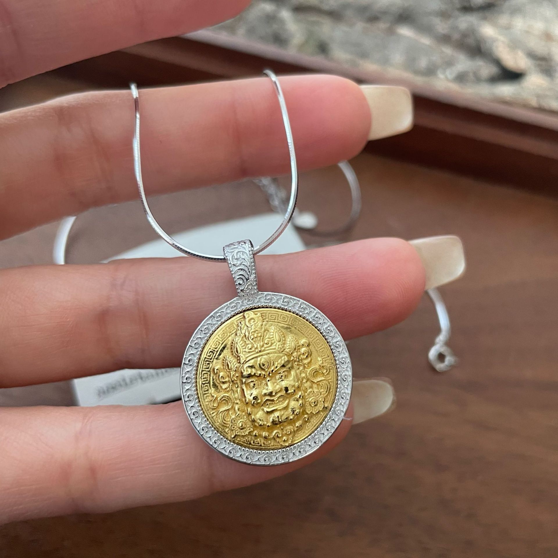 民族国风馆s925银精工金银双色黄财神重工吊坠设计简约款式复古