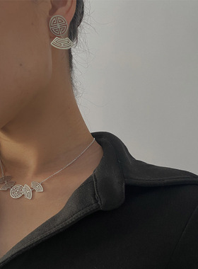 法国capinkofin民族元素摆盘图案锁骨链简约冷淡风耳钉气质百搭