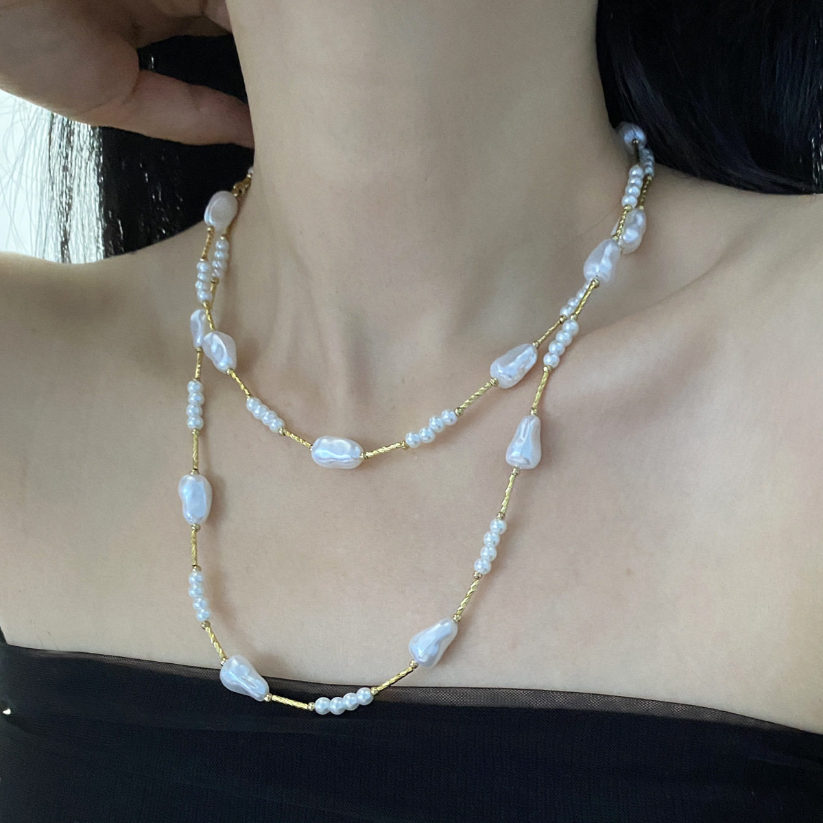 法国CapinKofin时尚巴洛克珍珠项链长款不规则小众高级感锁骨链