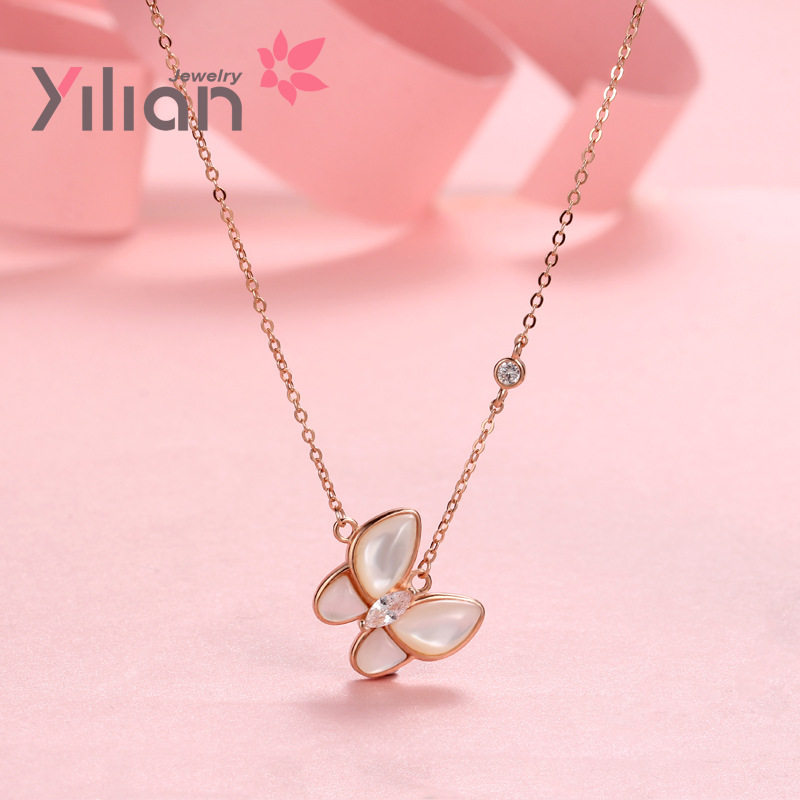 民族国风馆s925银蝴蝶项链butterfly necklace银饰吊坠白贝母锁骨