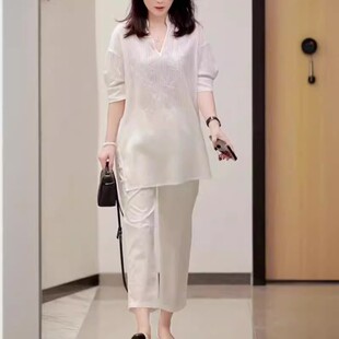 子女装 法国capinkofin夏季 上衣高腰裤 新款 v领重工亮片中长款