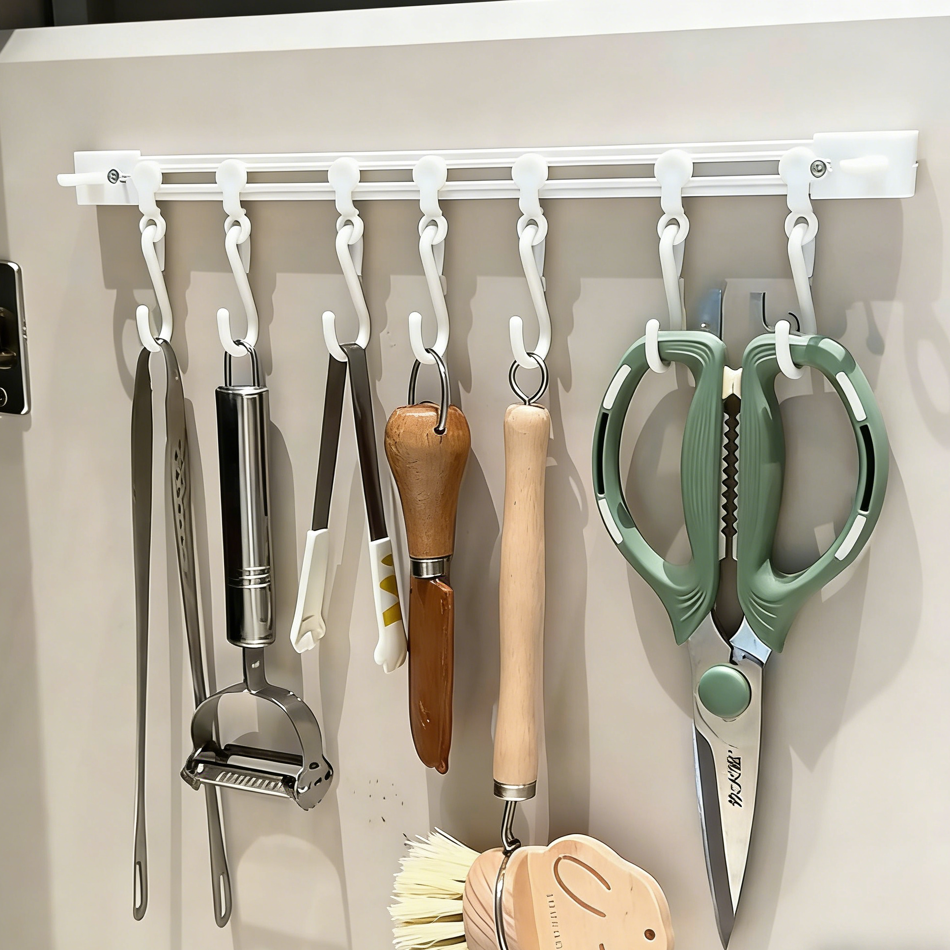 橱柜门后挂钩可滑动轨道免打孔粘挂杆神器勺子铲子收纳架厨具,收纳整理,挂门置物架,淘宝优惠券,粉丝福利购,淘宝优惠卷