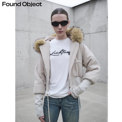 FoundObject毛领收腰短棉服