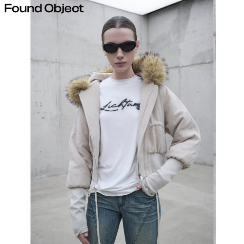 FoundObject毛领收腰短棉服
