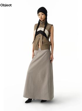 Found Object 冬季结构斜开叉拉链加厚半身长裙 Split Maxi Skirt