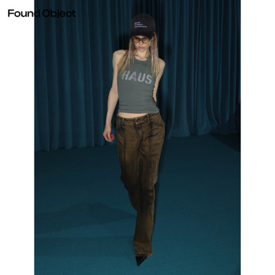 Found Object 焦土雾锈喷染斜纹垂感阔腿牛仔裤 Kohle Mist Denim