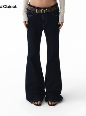 Found Object低腰水洗深蓝微喇牛仔裤Indigo Architectural Flare