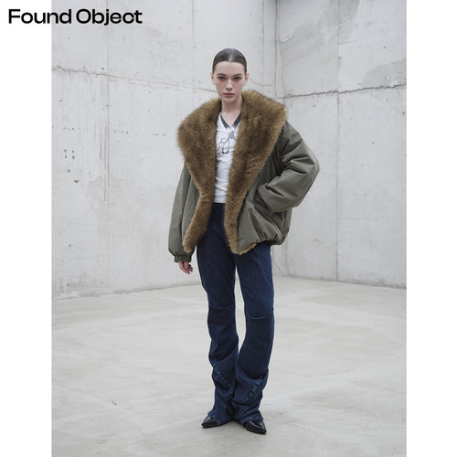 FoundObject大翻领毛领棉服
