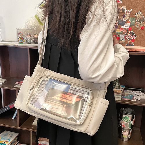 日本品质日系纯色百搭JK少女痛包二次元简约透明邮差包软妹学生单