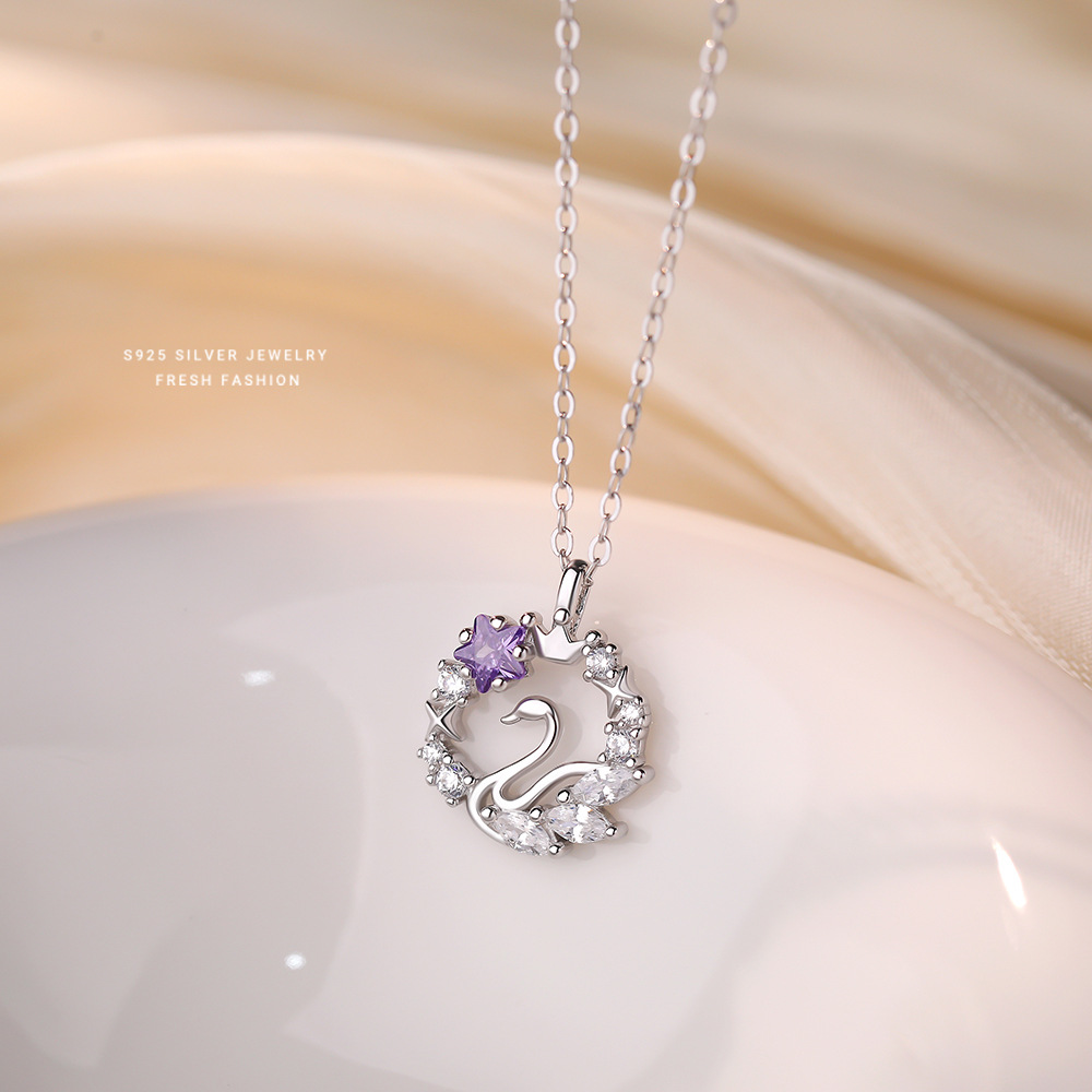 日本品质原创S925纯银繁星逐梦天鹅项链女小众设计高级感爆闪星星