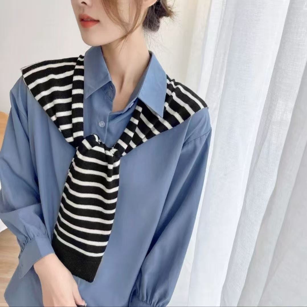 针织条纹披肩外搭保暖围脖