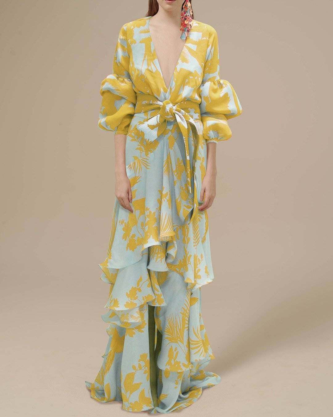 Deep V Neck Irregular Chiffon Dress拖地深V不规则雪纺连衣裙女