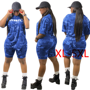 women suit print piece two size Plus Set Camouflage Ladies