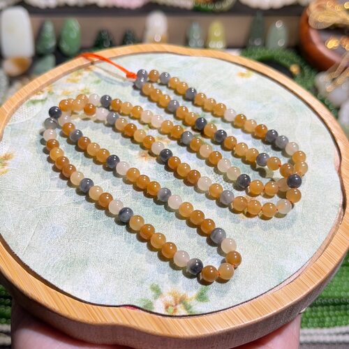 和田玉楼兰三彩卡6mm项链，手链，吊坠链