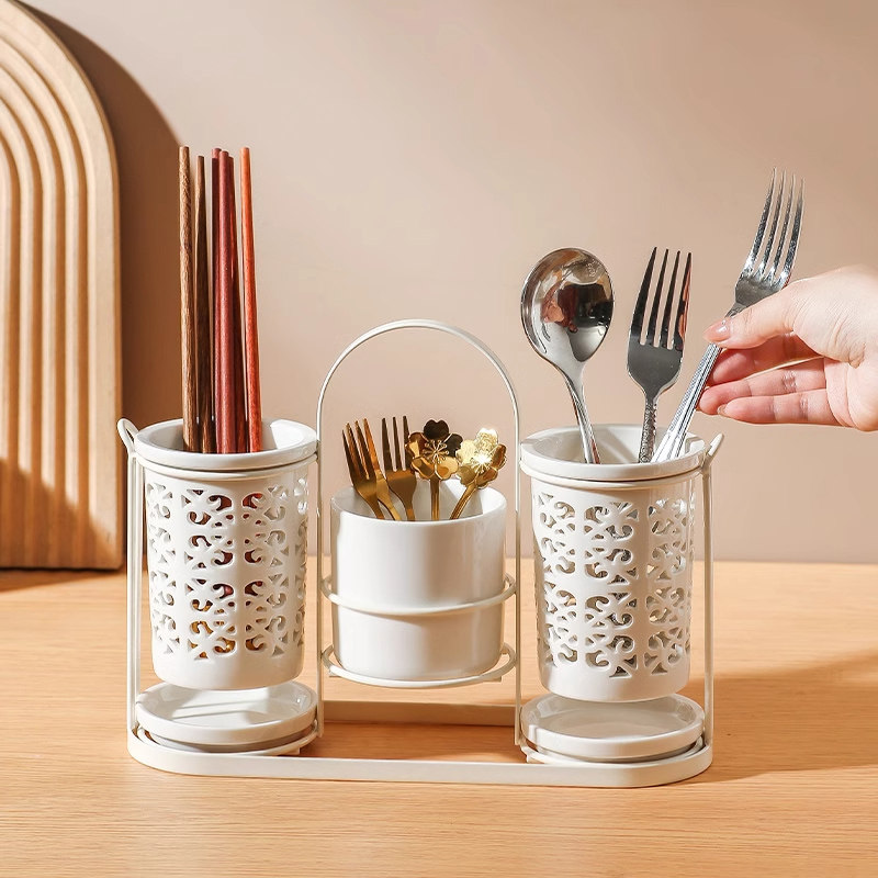 日本厨房陶瓷筷子筒篓桶笼多孔沥水家用餐具刀叉勺筷收纳架筷笼架