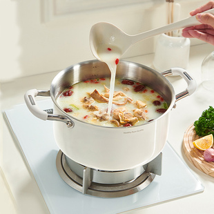 日本轻奢不锈钢汤锅加深家用燃气电磁炉陶瓷无涂层蒸煮双耳蒸锅