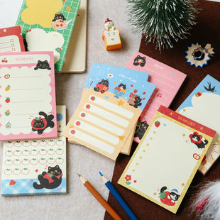 软糖黑猫无粘性便签纸草稿纸学生日常可撕无胶便签本随身备忘录小记事本创意可爱手账素材纸