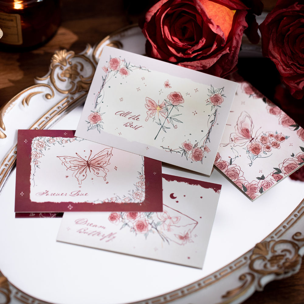 蝴蝶玫瑰手写留言卡墙面装饰唯美