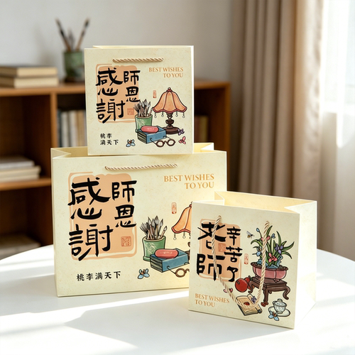 中国风教师节礼品袋贺卡送老师感谢老师手提袋祝福文字插画手提袋