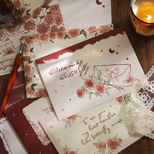 中式复古深情玫瑰信封信纸套装仪式感ins风高颜值浪漫创意小祝福生日礼物文艺复古节日创意高端心语手写信筏