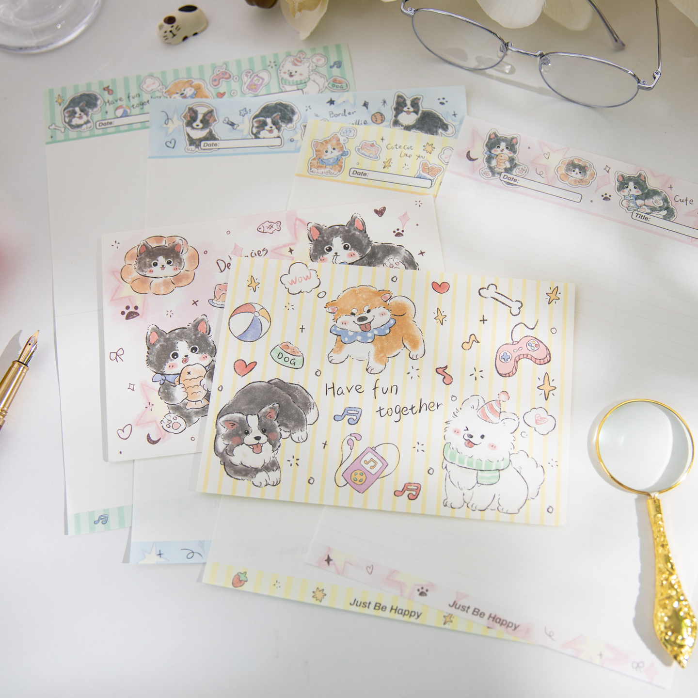 萌宠物语信封信纸套装可爱卡通小动物高颜值手写祝福信纸创意礼物纪念手写信笺