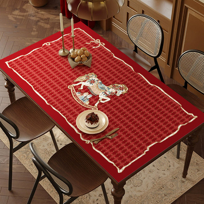 圣诞节桌布法式复古木马圣诞新年皮革餐桌垫防水防油隔热拍照桌布