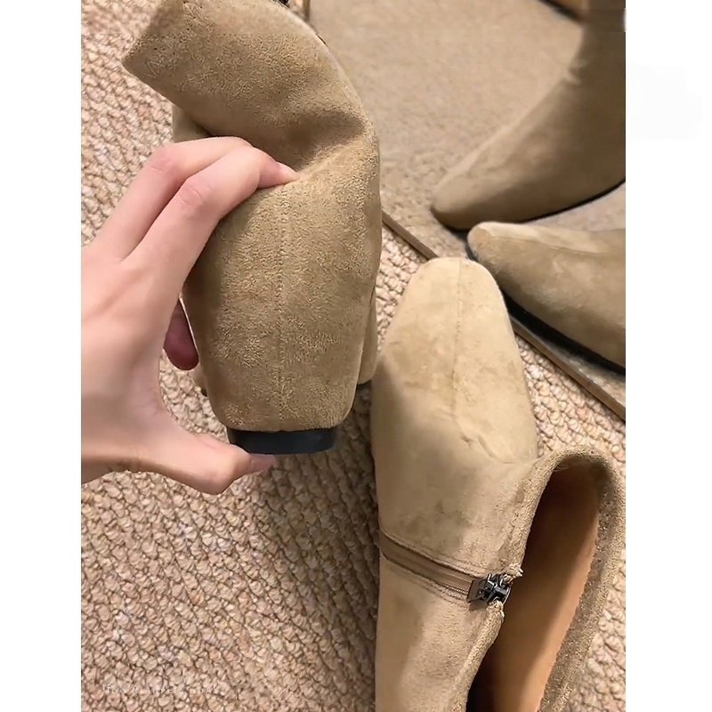 不累脚！小个子复古风气质绒面瘦瘦靴女2026秋冬短靴侧拉链时装靴,女鞋,时装靴,淘宝优惠券,粉丝福利购,淘宝优惠卷