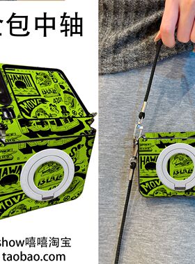 绿色手绘适用华为PuraX折叠屏小米Mixflip2手机壳磁吸支架华为Pocket2手提斜跨华为NovaflipS中轴保护OPPON3f