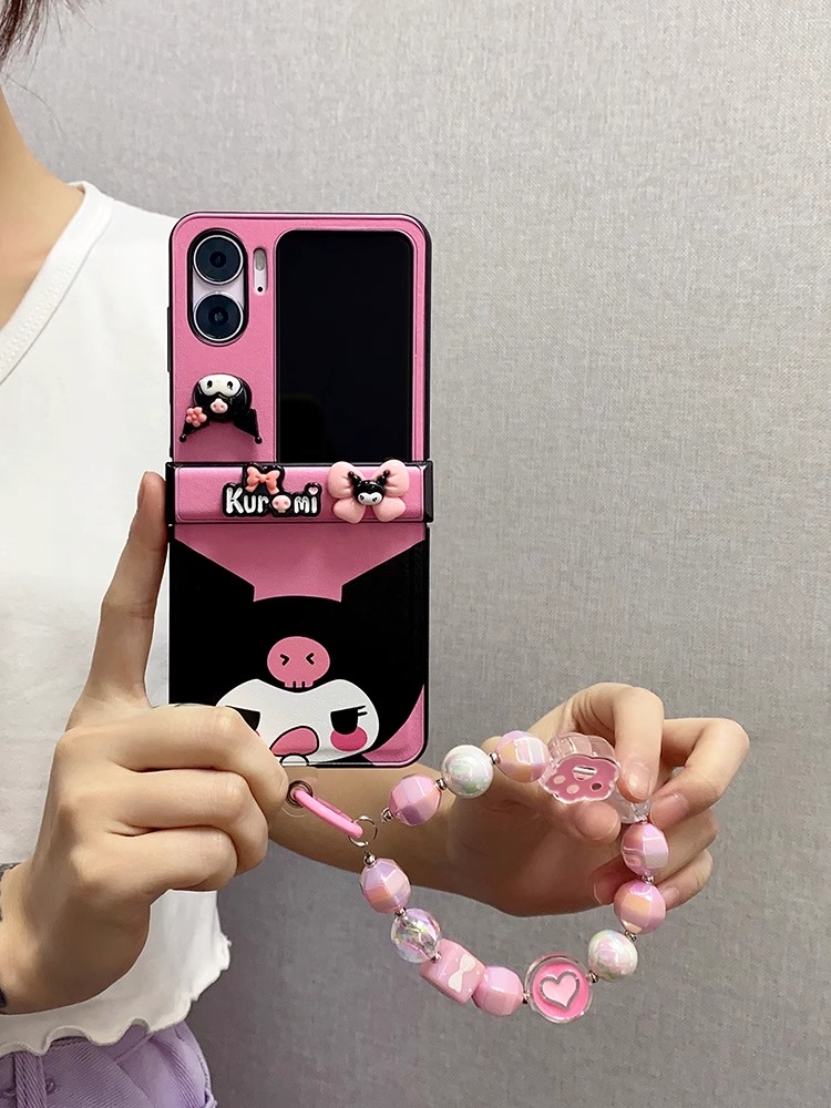 折叠屏适用于oppo findn3flip手机壳find n2flip皮纹女款全包手拎手链粉色立体库洛咪n3flip保护套oppo小折叠