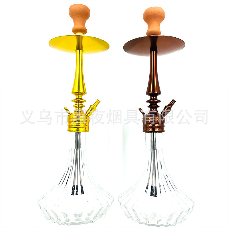 跨境货源阿拉伯水烟大号单管金色棕色玻璃水烟壶hookah