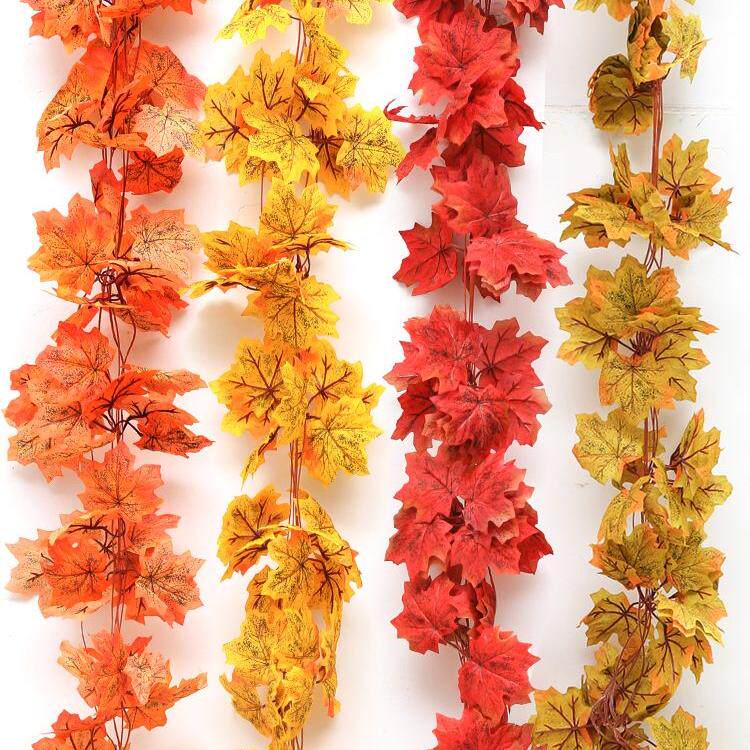 仿真红枫叶藤条挂壁假树叶子万圣节主题橱窗造景墙面吊顶装饰花藤