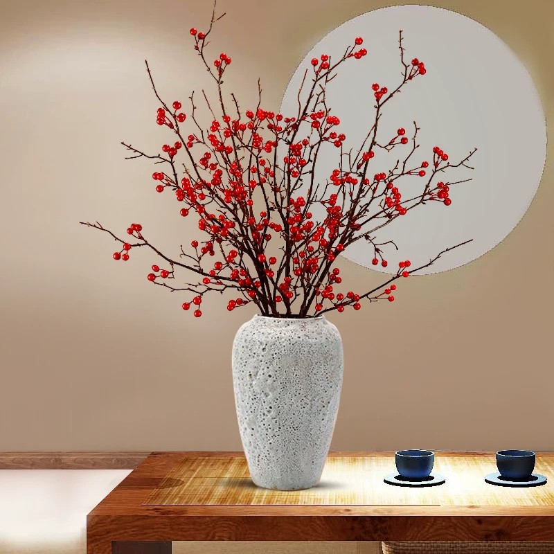 仿真冬青浆果发财果红果假花束酒店前台摆件婚庆场景布置装饰花艺图片