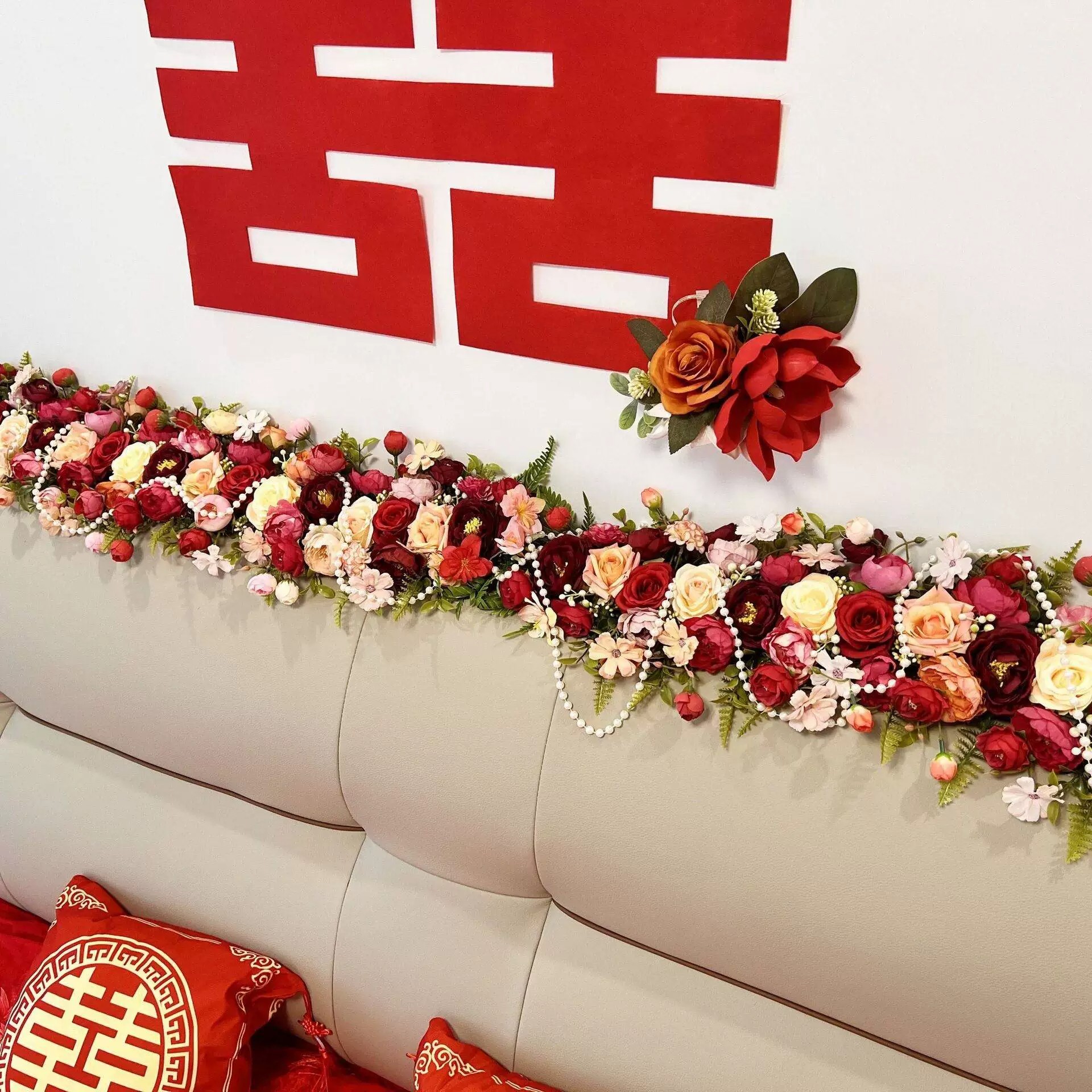 仿真玫瑰花藤蔷薇藤蔓家居装饰假花藤条空调管道缠绕室外围栏装饰