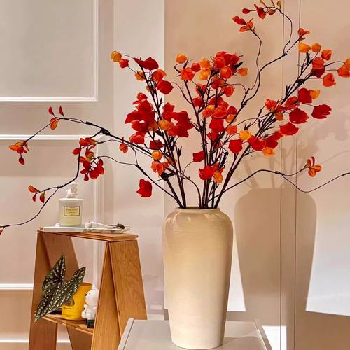 仿真柿子果实假花树枝客厅摆设干花石榴装饰摆件柿柿如意插花花束